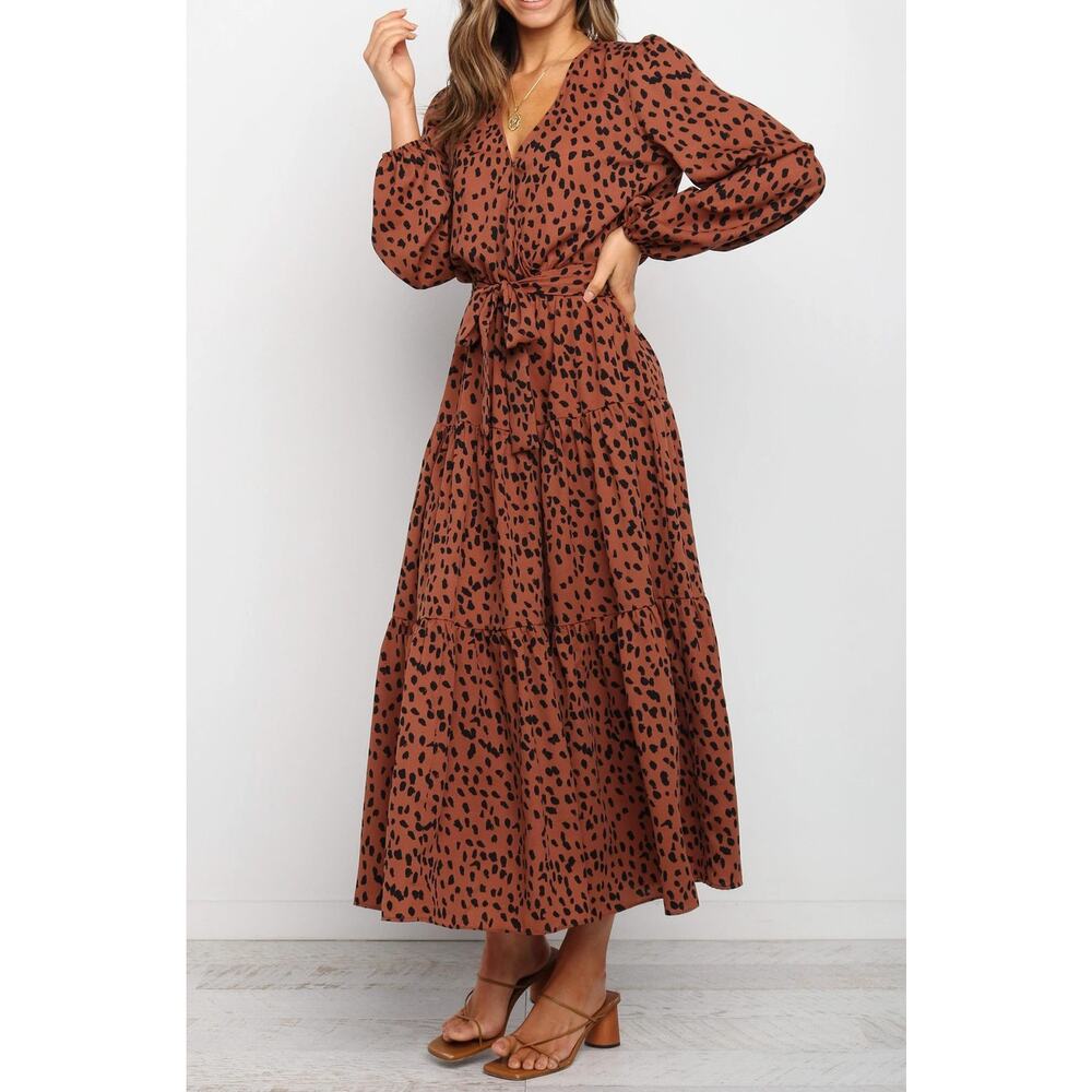 R Vivamos Leopard Print Tiered Maxi Dress Size XL